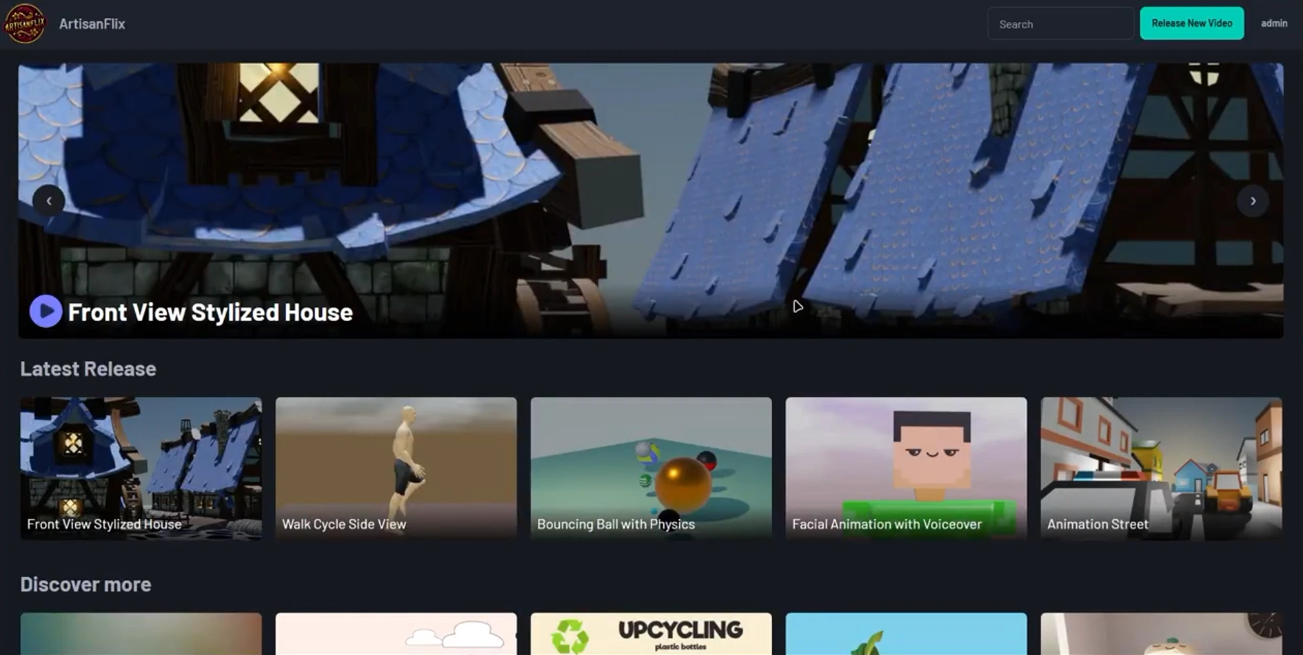 ArtisanFlix - Screenshot of Christian Rosales' ArtisanFlix project showcasing MongoDB, Express.js, React.js, Node.js